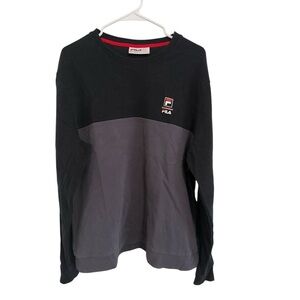 FILA Vintage Retro Colorblock Long Sleeve Crewneck Shirt Black Gray XL
